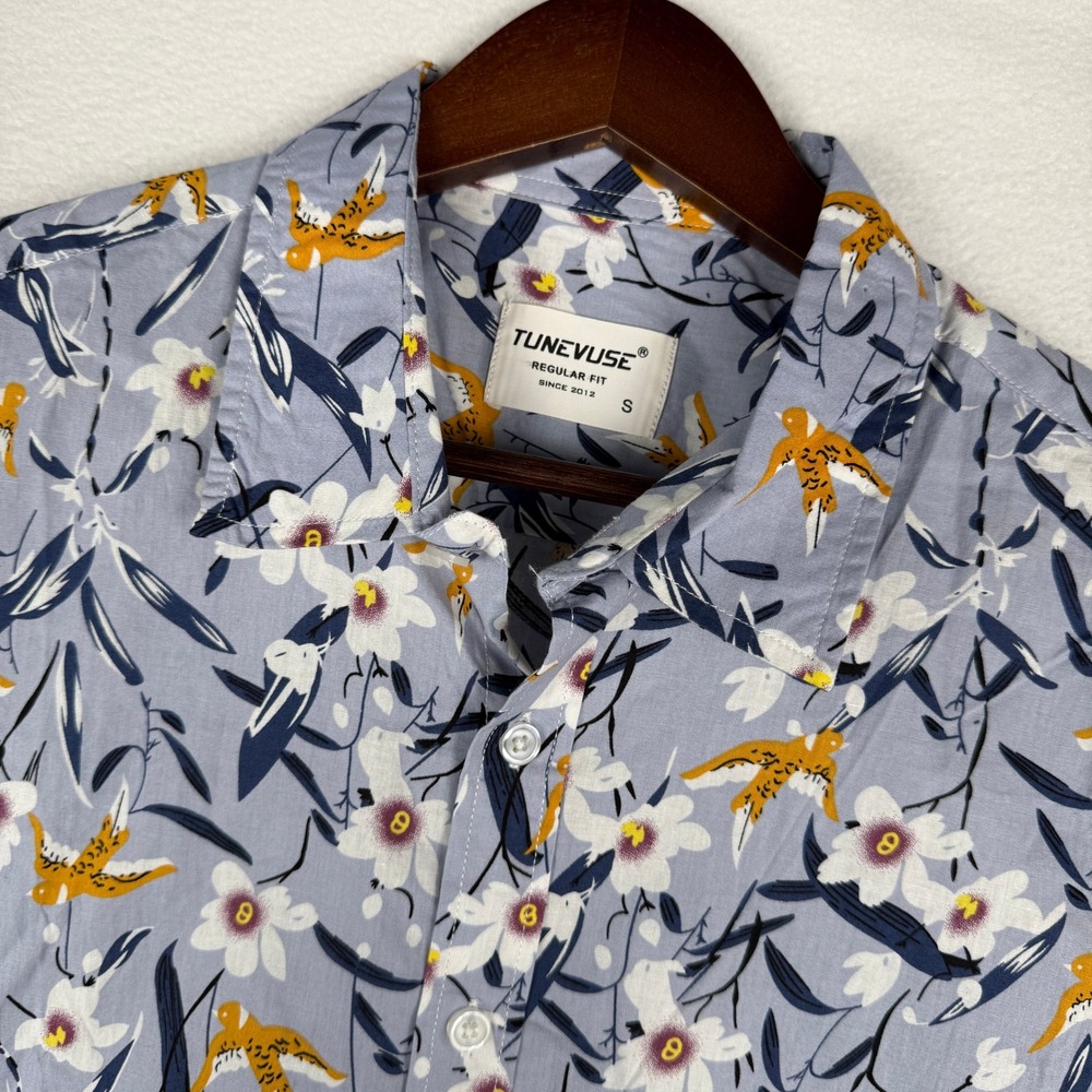Tunevuse‎ Sparrow Floral Shirt Mens Small Short Sleeve Blue Button Up